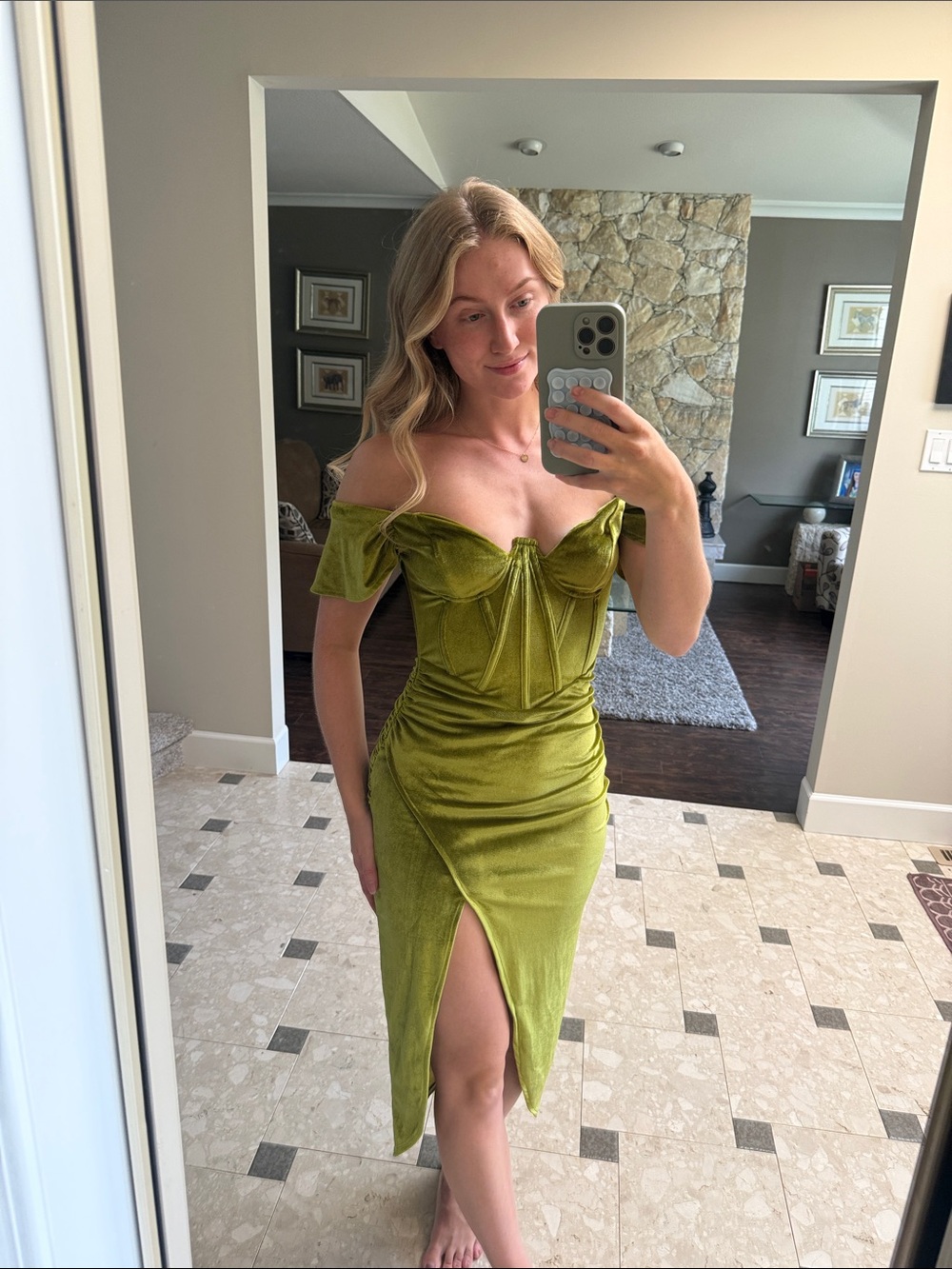 PrettyLittleThing Olive Green One-Shoulder Velvet Midi Dress